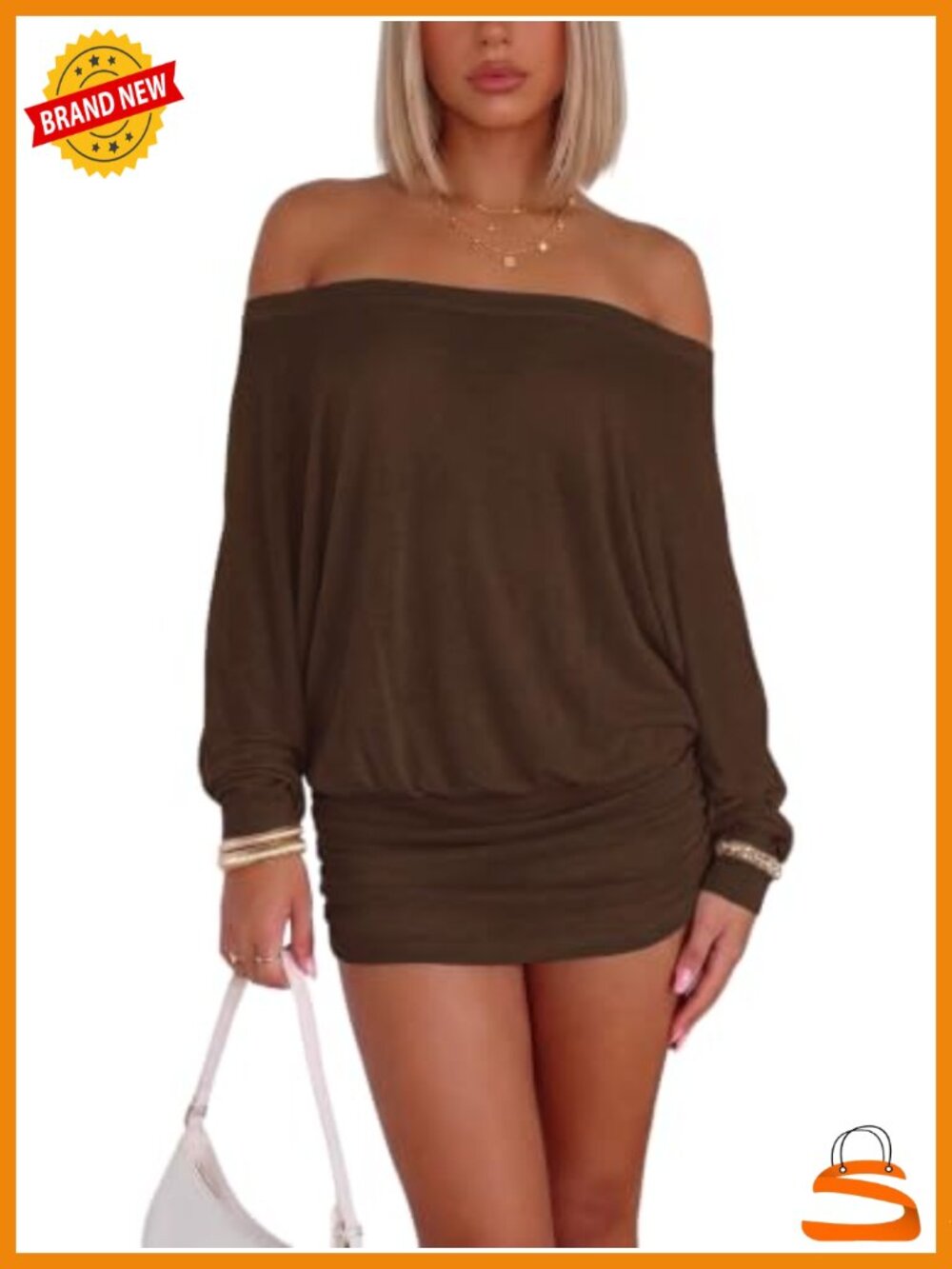 Women Y2K Off Shoulder Batwing Sleeve Mini Dress Loose Fit Club Party